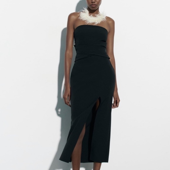 Zara black midi dress with slit - Picture 1 of 10